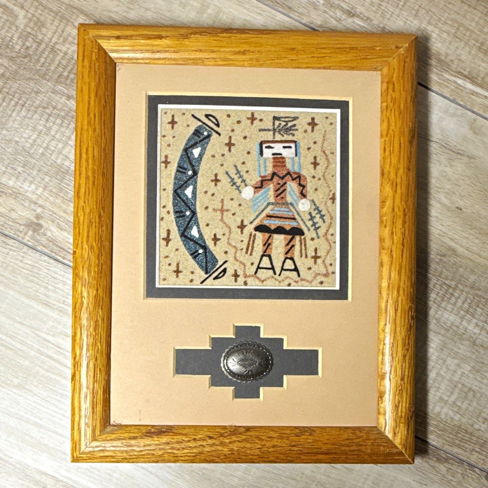 Vintage Navajo Sandpainting Southwestern Framed Art Concho Albuquerque 1998